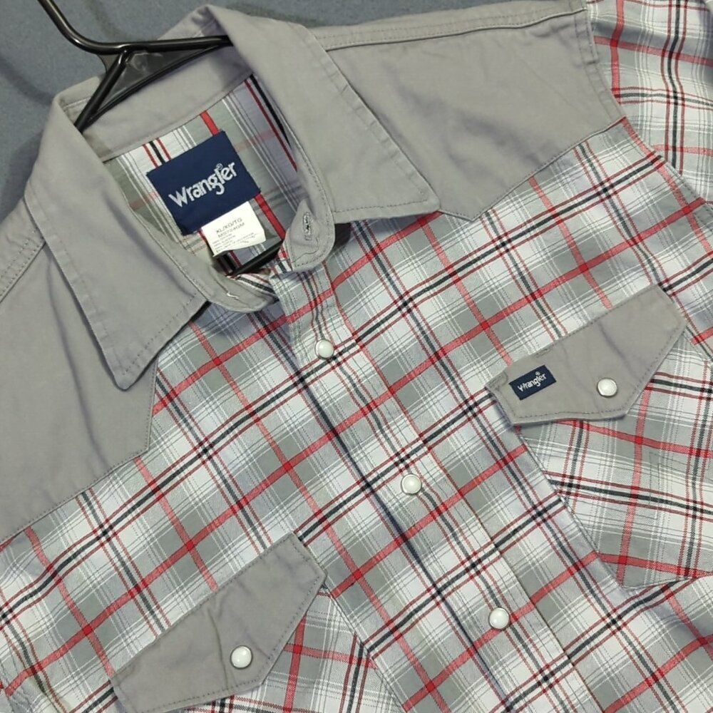 Wrangler Shirt Men's XL Gray Plaid Snap Button Brushpopper Western